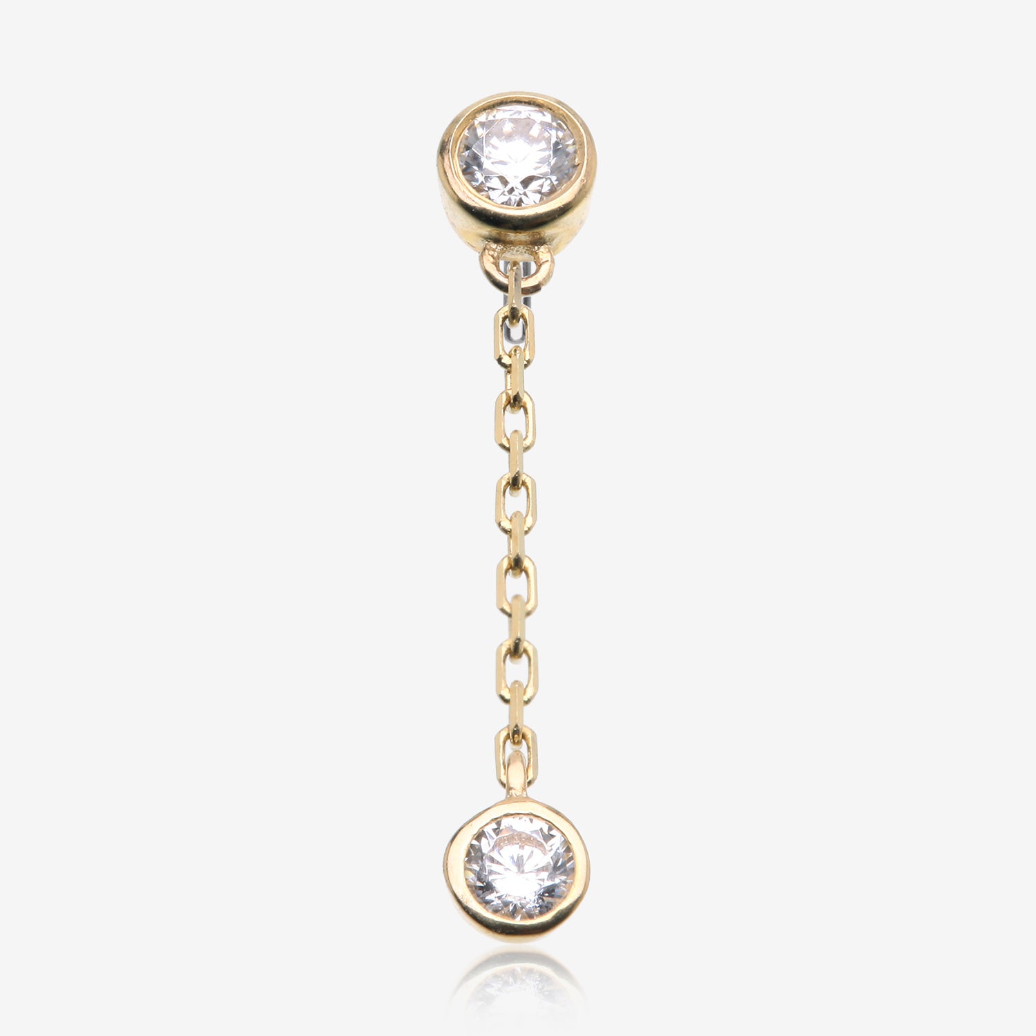 14 Karat Gold OneFit Threadless Double Round Gem Chained Dangle Top Part
