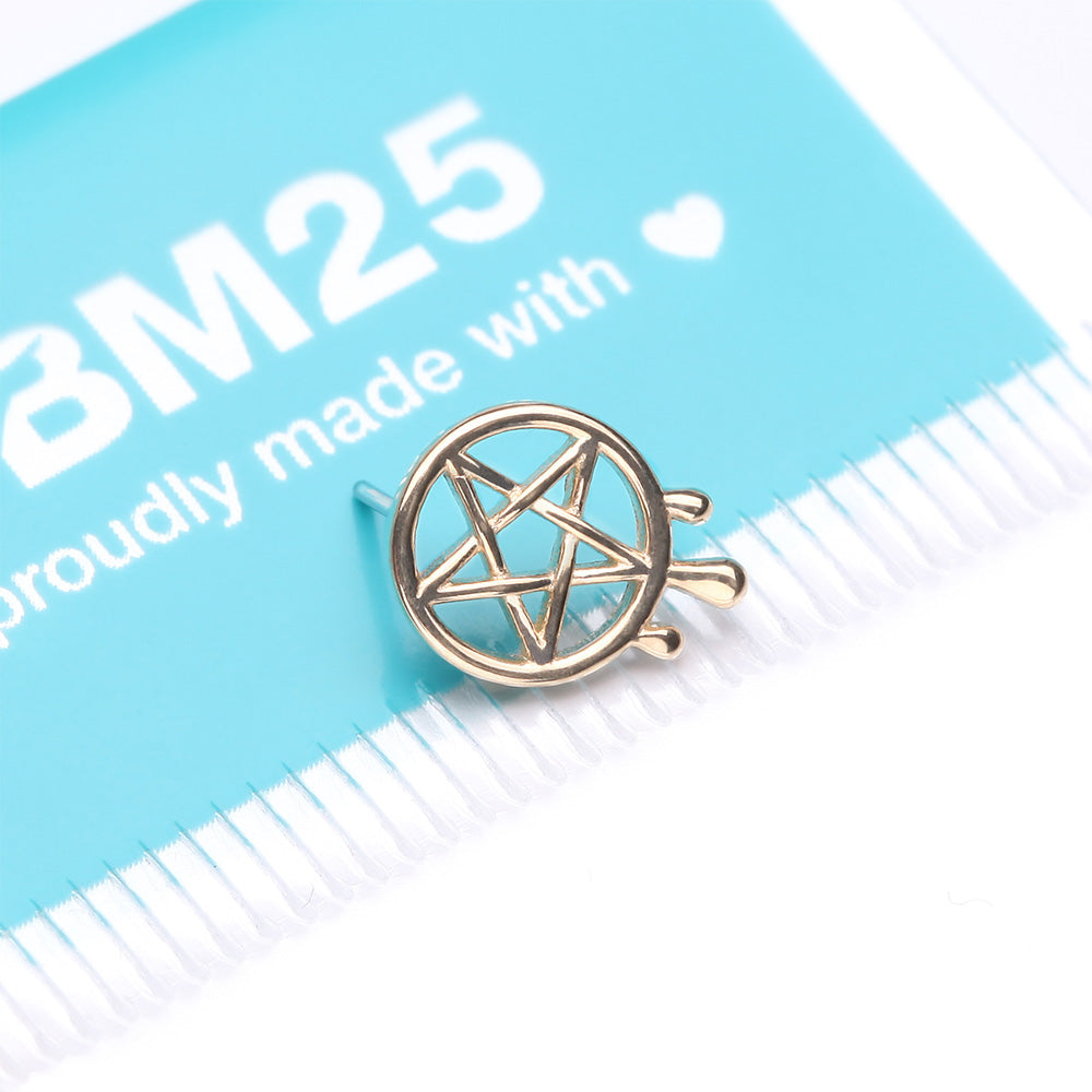 Detail View 3 of 14 Karat Gold OneFit Threadless Dripping Pentagram Top Part