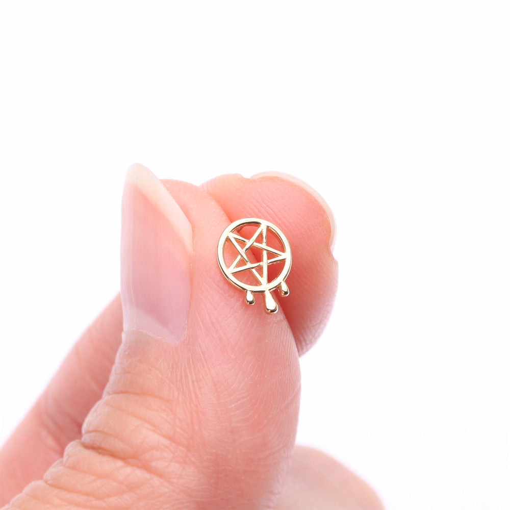 Detail View 2 of 14 Karat Gold OneFit Threadless Dripping Pentagram Top Part