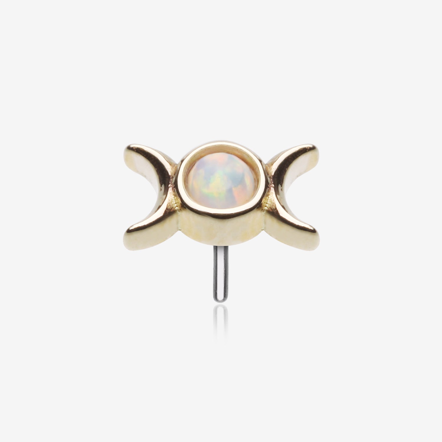 14 Karat Gold OneFit Threadless Triple Goddess Fire Opal Moon Top Part-White Opal