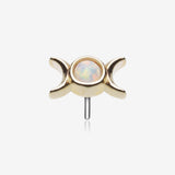 14 Karat Gold OneFit Threadless Triple Goddess Fire Opal Moon Top Part-White Opal