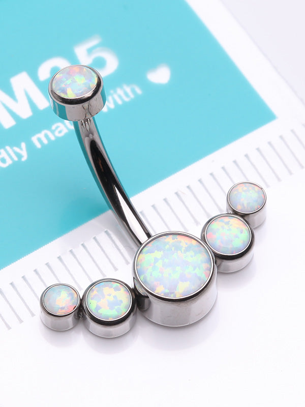 Implant Grade Titanium Journey Curve Fire Opal Internally Threaded Belly Button Ring
