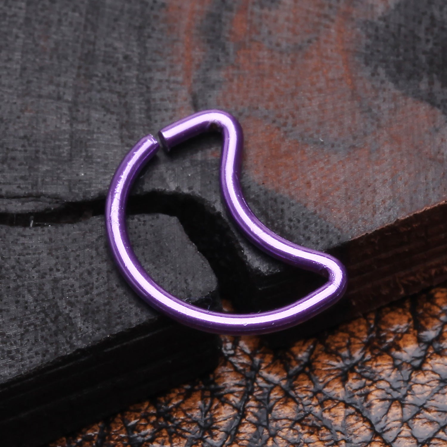Detail View 1 of Colorline Crescent Moon Bendable Twist Hoop Ring-Purple