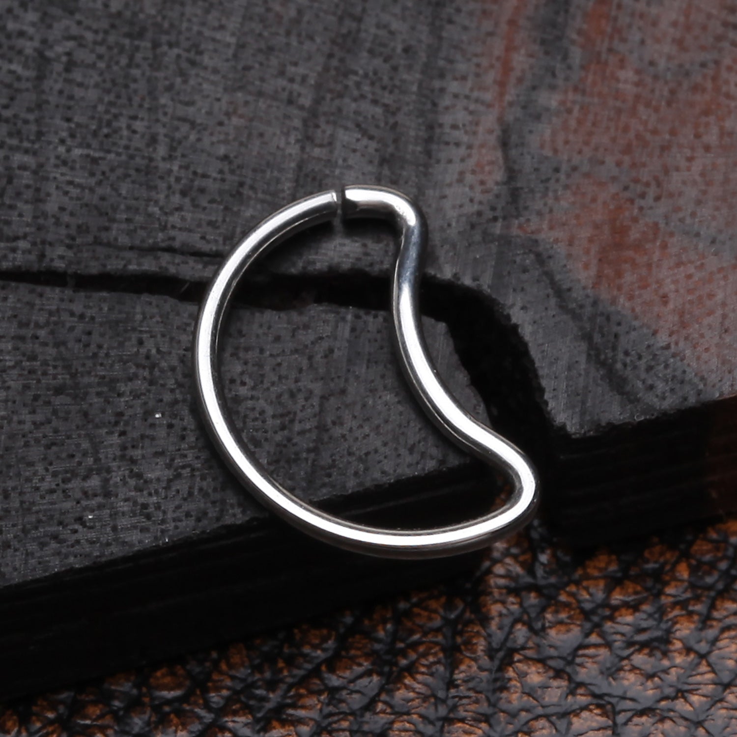 Detail View 1 of Crescent Moon Bendable Twist Hoop Ring-Steel