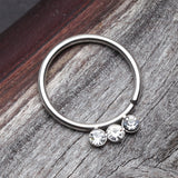Detail View 1 of Triple Gem Sparkle Bendable Twist Hoop Ring-Clear Gem