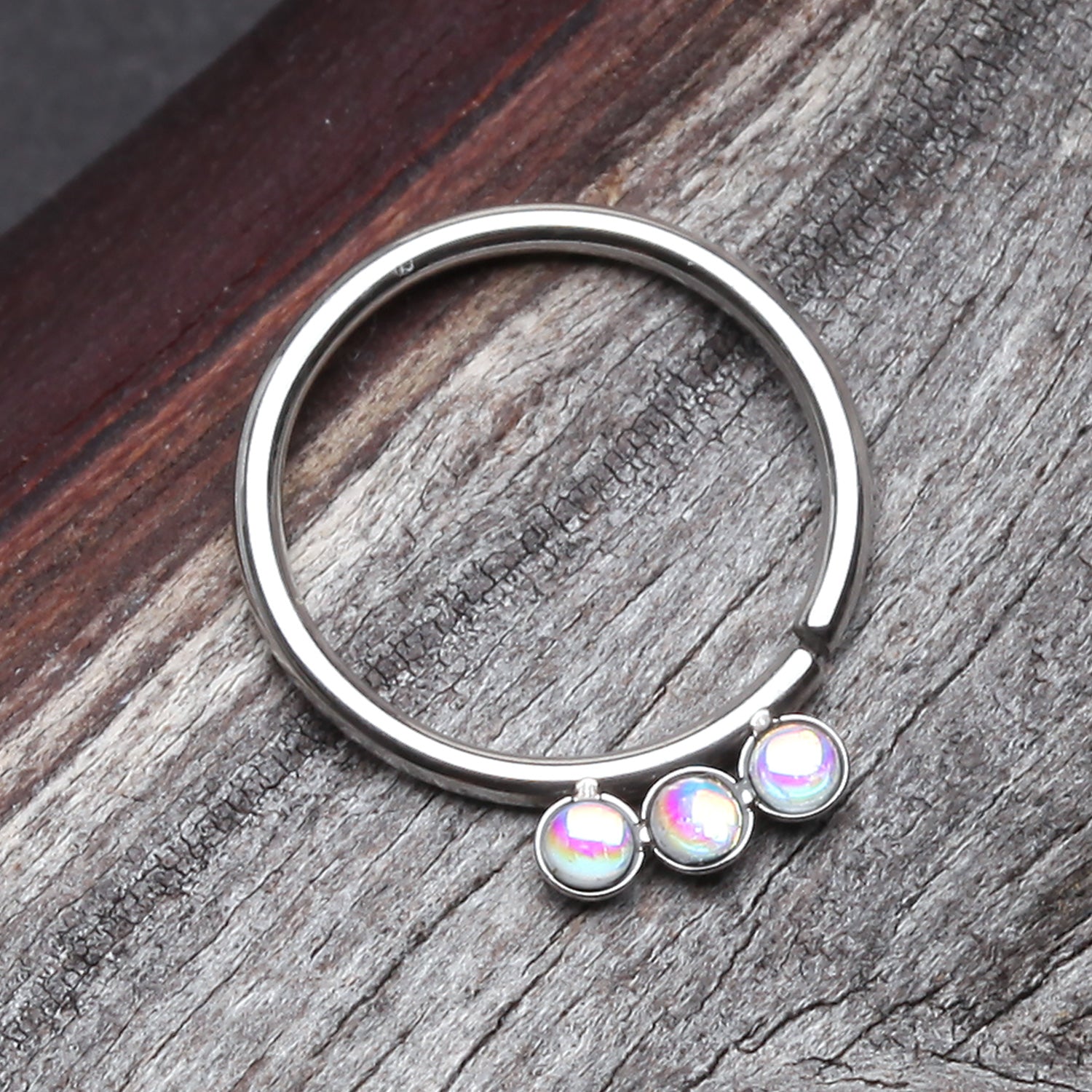 Detail View 1 of Iridescent Revo Triple Sparkle Bendable Twist Hoop Ring