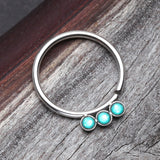 Detail View 1 of Triple Opalescent Sparkle Bendable Twist Hoop Ring-Teal