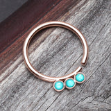 Detail View 1 of Rose Gold Triple Opalescent Sparkle Bendable Twist Hoop Ring-Teal