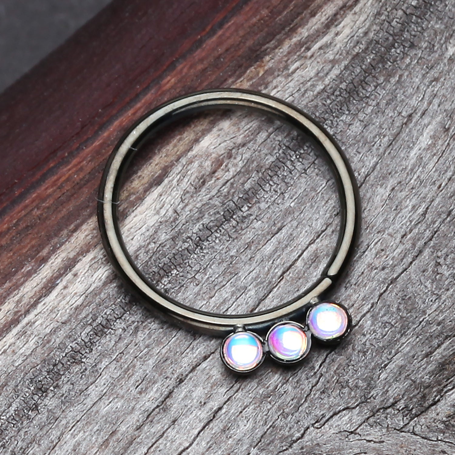 Detail View 1 of Colorline Iridescent Revo Triple Sparkle Bendable Twist Hoop Ring-Black