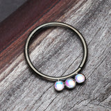 Detail View 1 of Colorline Iridescent Revo Triple Sparkle Bendable Twist Hoop Ring-Black
