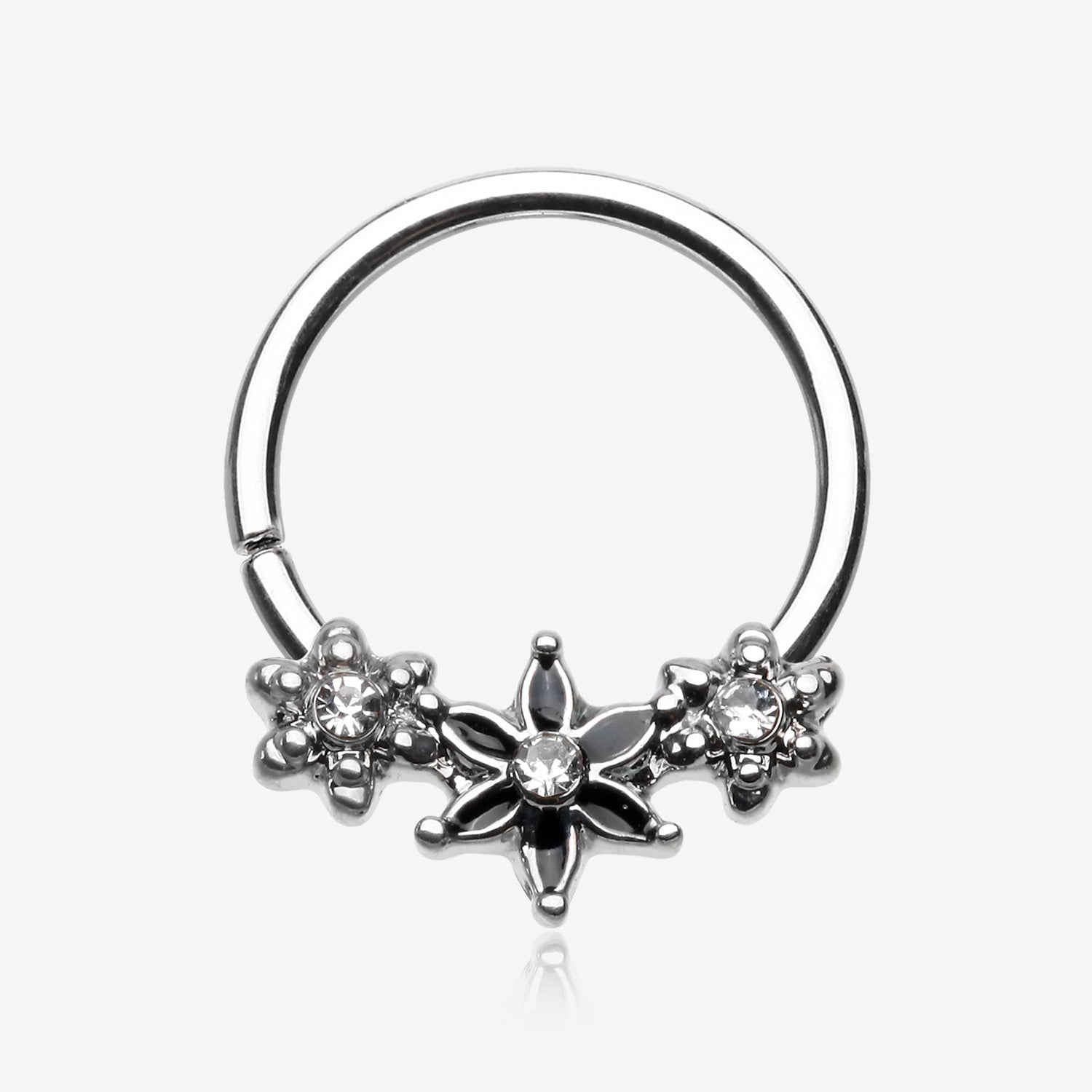 Elegant Onyx Lily Flower Sparkle Bendable Twist Hoop Ring-Clear Gem