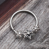 Detail View 1 of Elegant Onyx Lily Flower Sparkle Bendable Twist Hoop Ring-Clear Gem