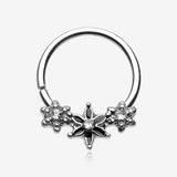 Elegant Onyx Lily Flower Sparkle Bendable Twist Hoop Ring