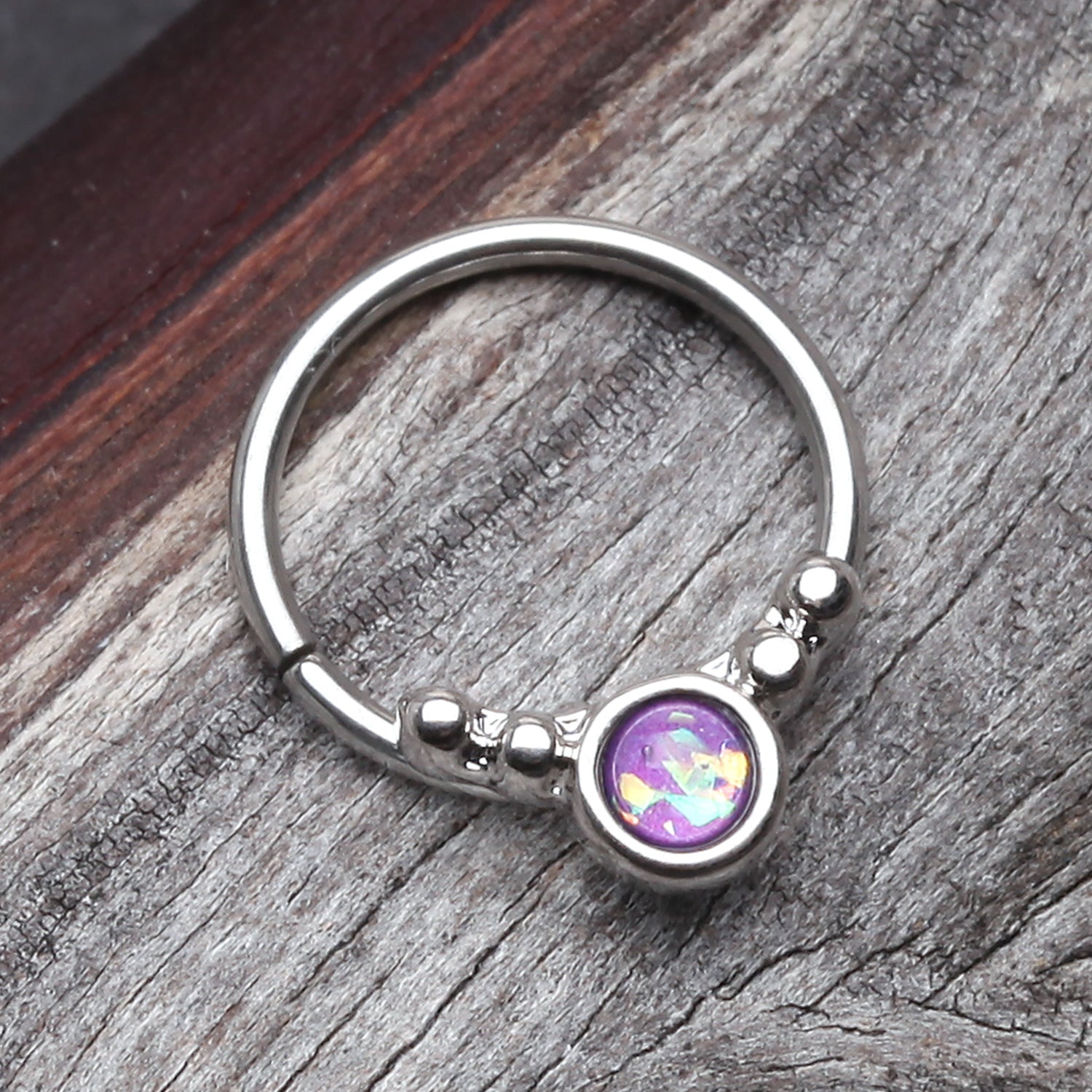 Detail View 1 of Opalescent Grandiose Bendable Twist Hoop Ring-Purple