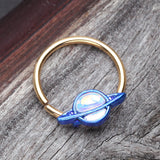 Detail View 1 of Golden Galaxy Planet Iridescent Revo Twist Hoop Ring-Purple