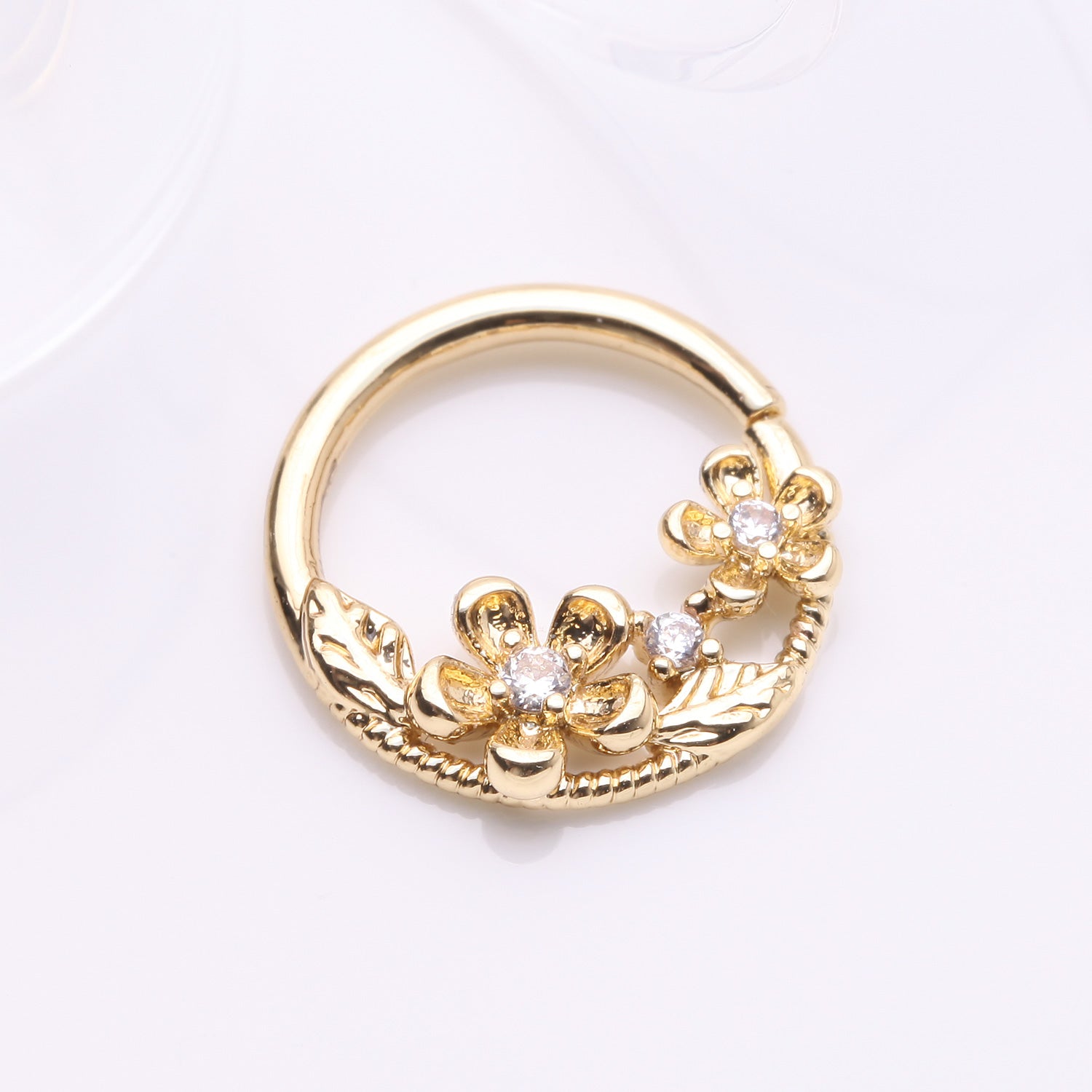 Detail View 1 of Golden Flower Garden Sparkle Bendable Hoop Ring-Clear Gem