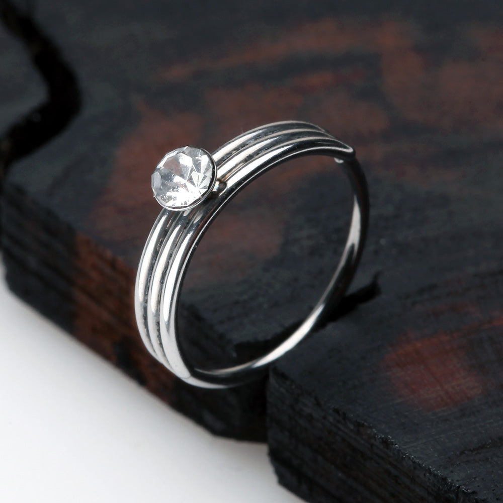 Detail View 2 of Triple Stacked Design Sparkle Bendable Hoop Ring-Clear Gem