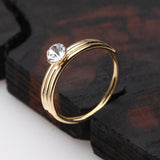 Detail View 2 of Golden Triple Stacked Design Sparkle Bendable Hoop Ring-Clear Gem