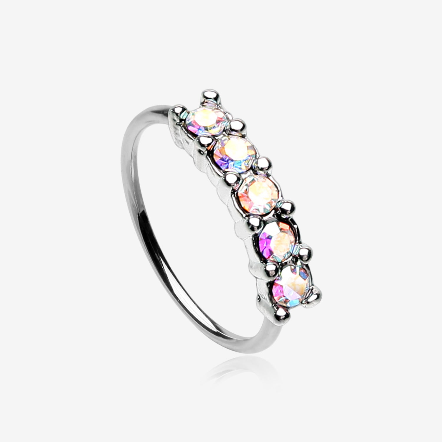 Aurora Multi-Gem Princess Prong Sparkles Bendable Hoop Ring-Aurora Borealis