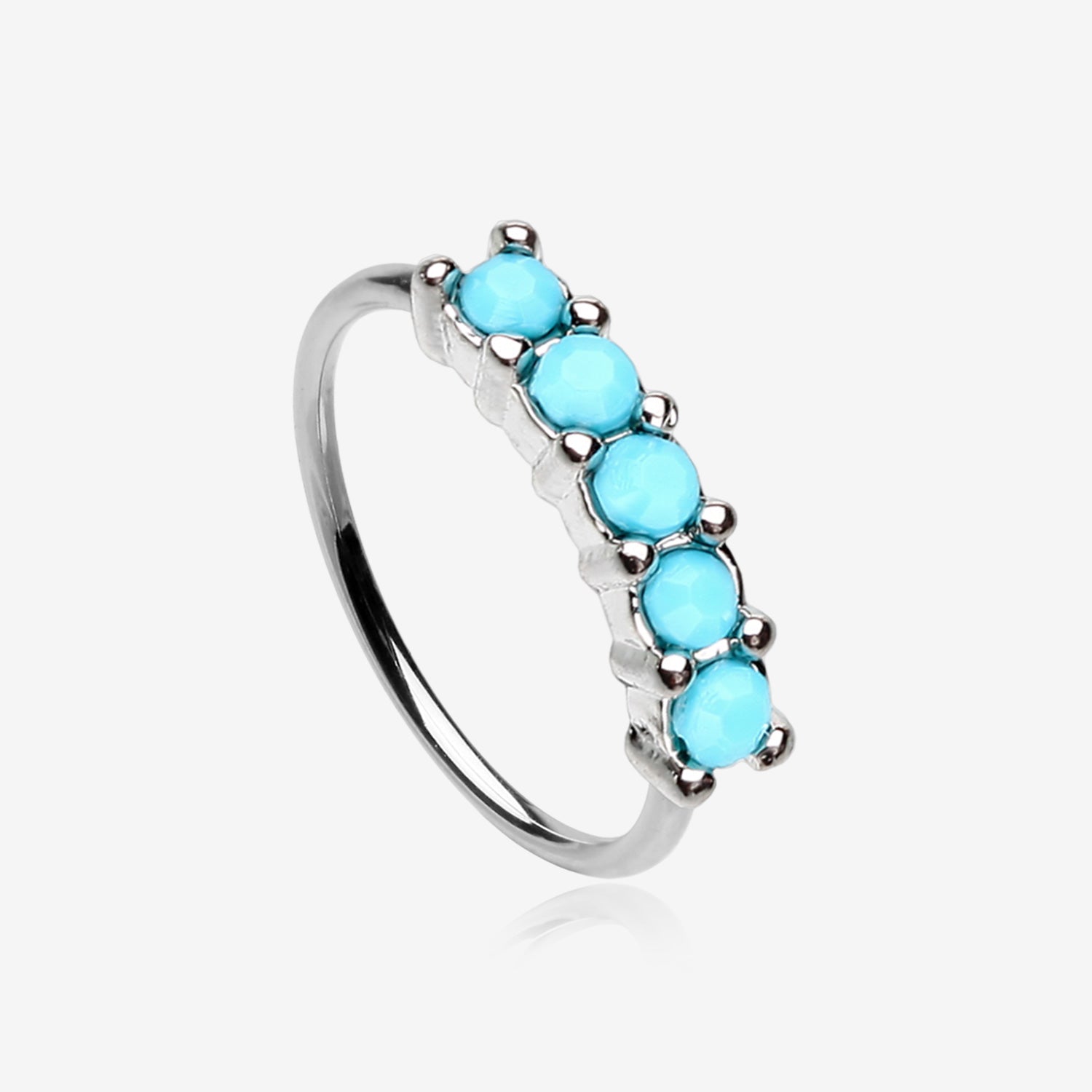 Turquoise Multi Beads Princess Prong Bendable Hoop Ring-Turquoise