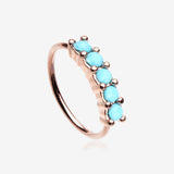 Rose Gold Turquoise Multi Beads Princess Prong Bendable Hoop Ring