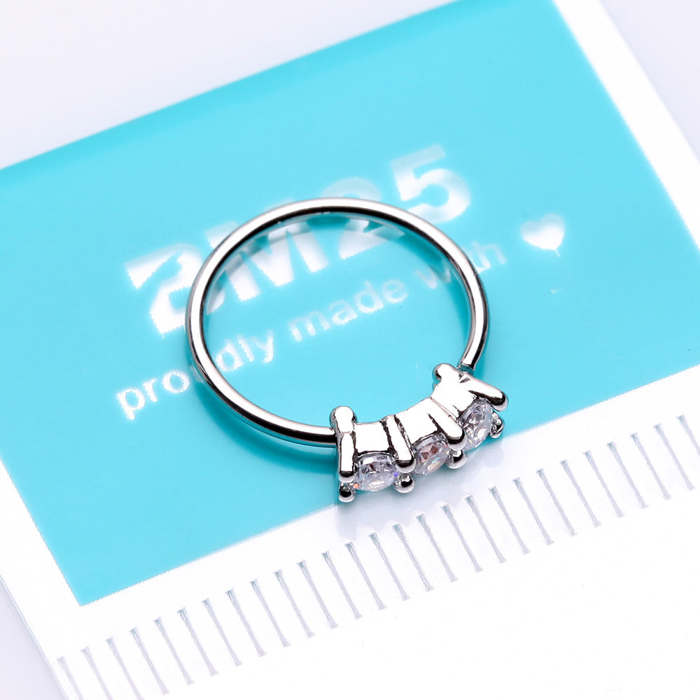 Detail View 2 of Triple Gem Princess Prong Sparkles Bendable Hoop Ring-Clear Gem