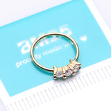 Detail View 2 of Golden Triple Gem Princess Prong Sparkles Bendable Hoop Ring-Clear Gem