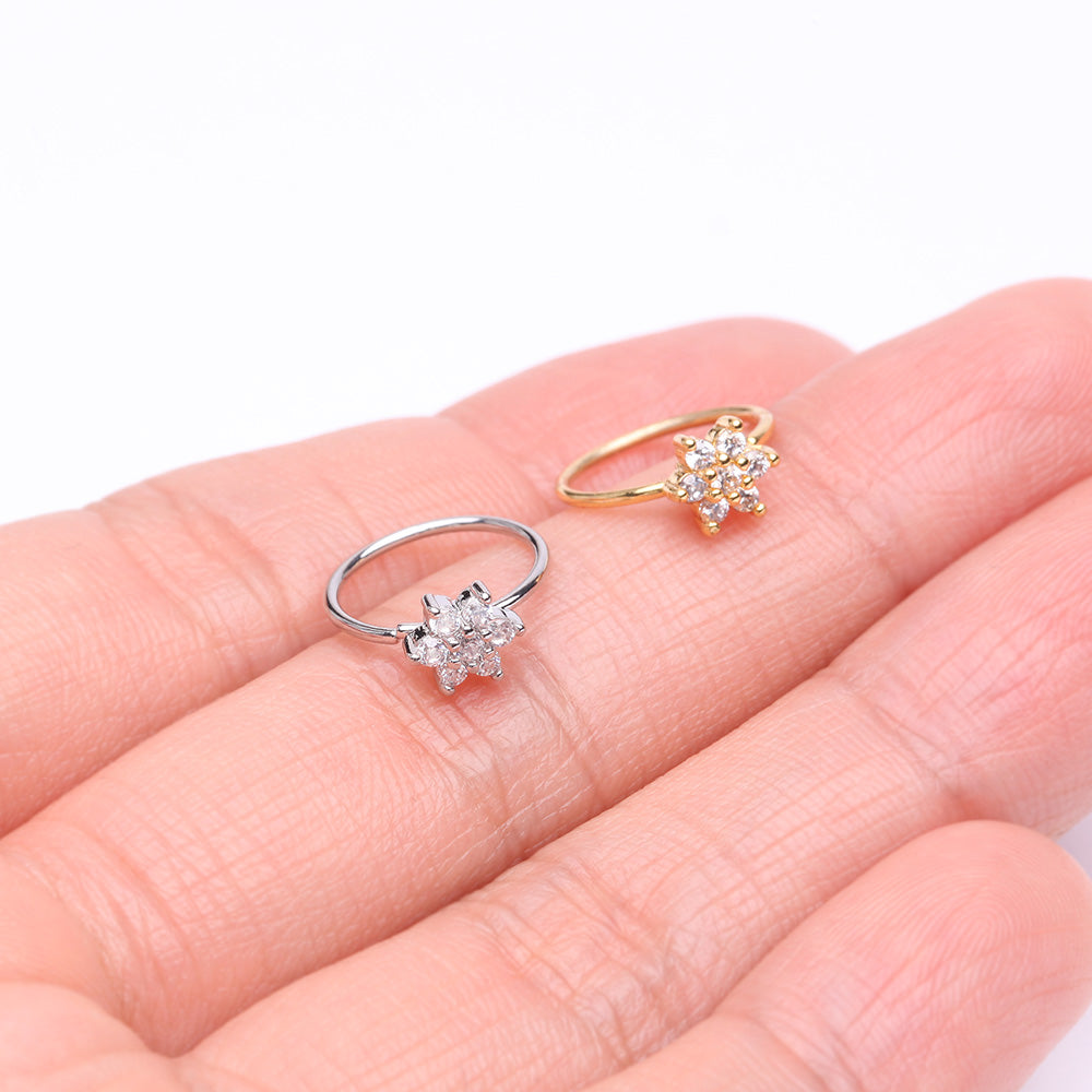 Detail View 3 of Brilliant Spring Flower Sparkle Bendable Hoop Ring-Clear Gem