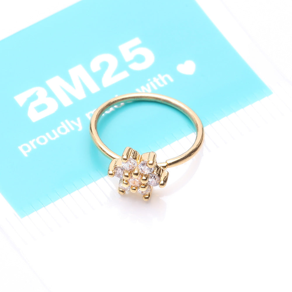 Detail View 4 of Golden Brilliant Spring Flower Sparkle Bendable Hoop Ring-Clear Gem