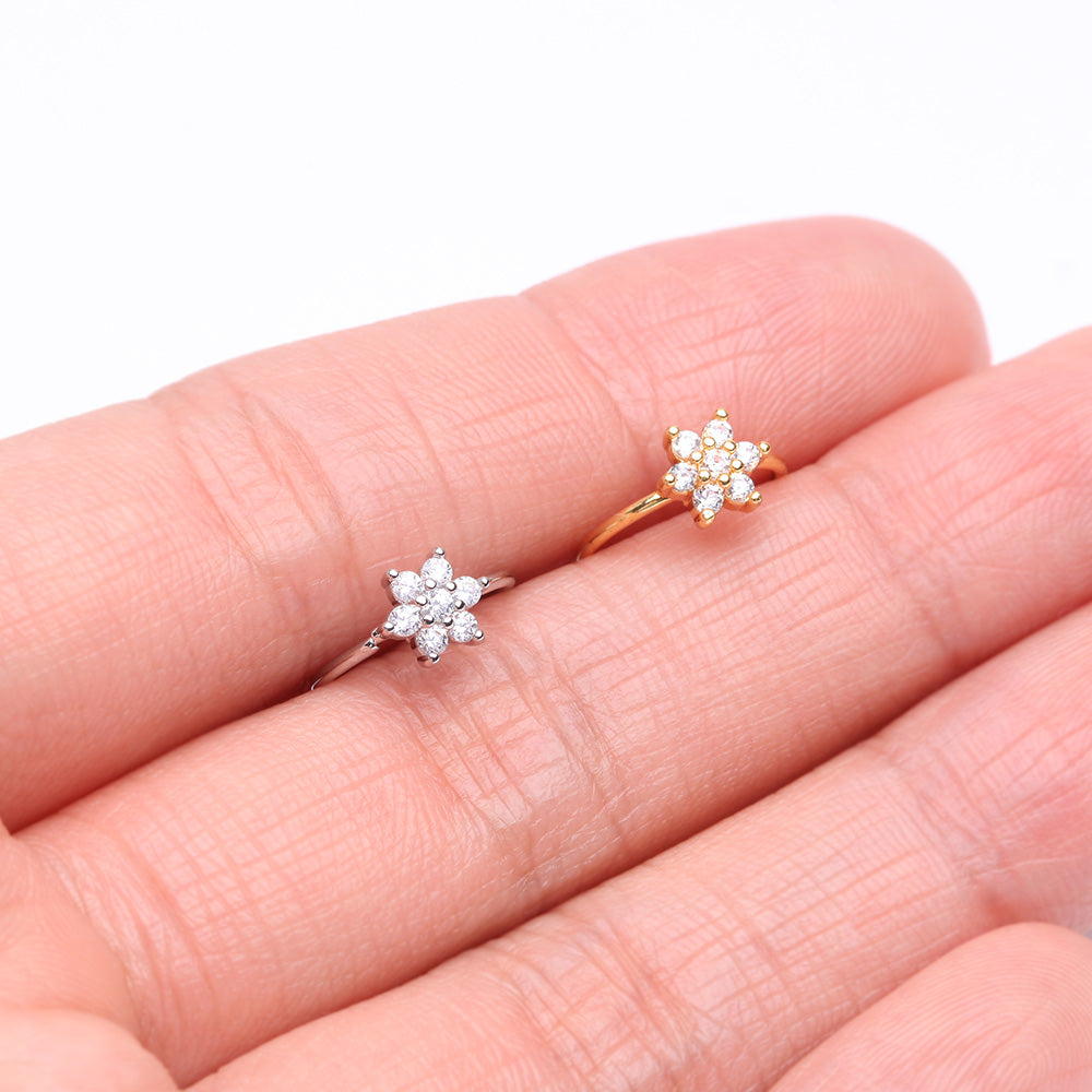 Detail View 3 of Golden Brilliant Spring Flower Sparkle Bendable Hoop Ring-Clear Gem