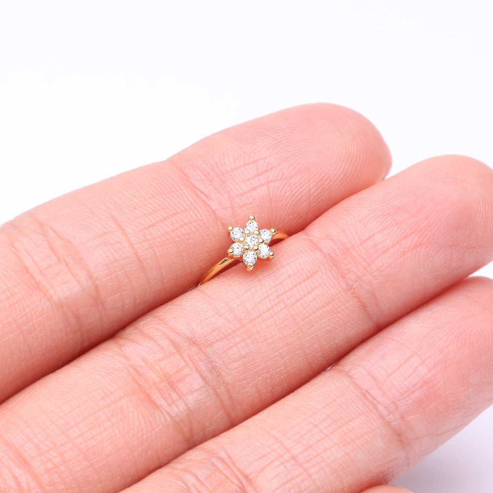 Detail View 2 of Golden Brilliant Spring Flower Sparkle Bendable Hoop Ring-Clear Gem