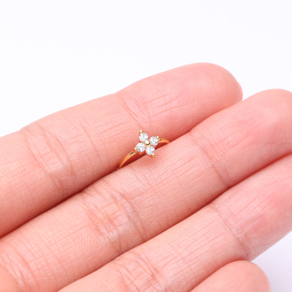 Detail View 2 of Golden Radiant Star Sparkle Bendable Hoop Ring-Clear Gem