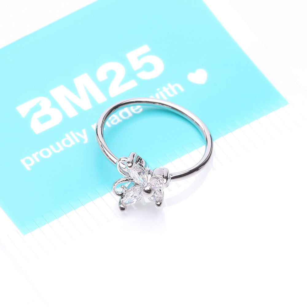 Detail View 4 of Dainty Butterfly Sparkle Bendable Hoop Ring-Clear Gem