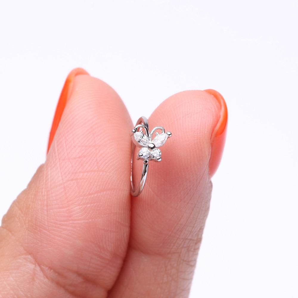 Detail View 2 of Dainty Butterfly Sparkle Bendable Hoop Ring-Clear Gem