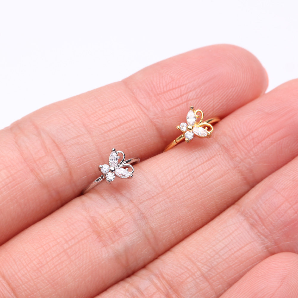 Detail View 3 of Golden Dainty Butterfly Sparkle Bendable Hoop Ring-Clear Gem