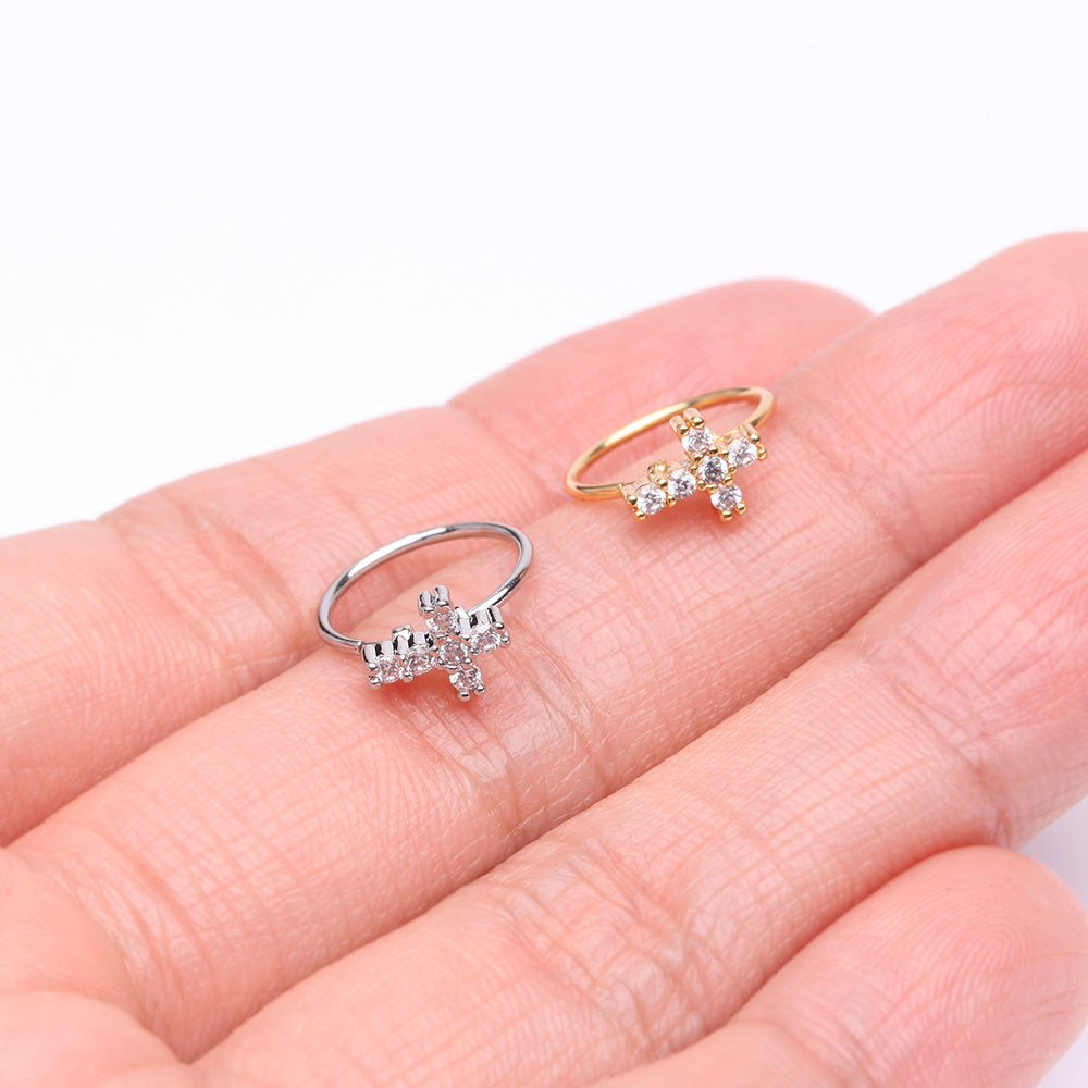 Detail View 3 of Brilliant Sparkle Cross Multi-Gem Bendable Hoop Ring-Clear Gem