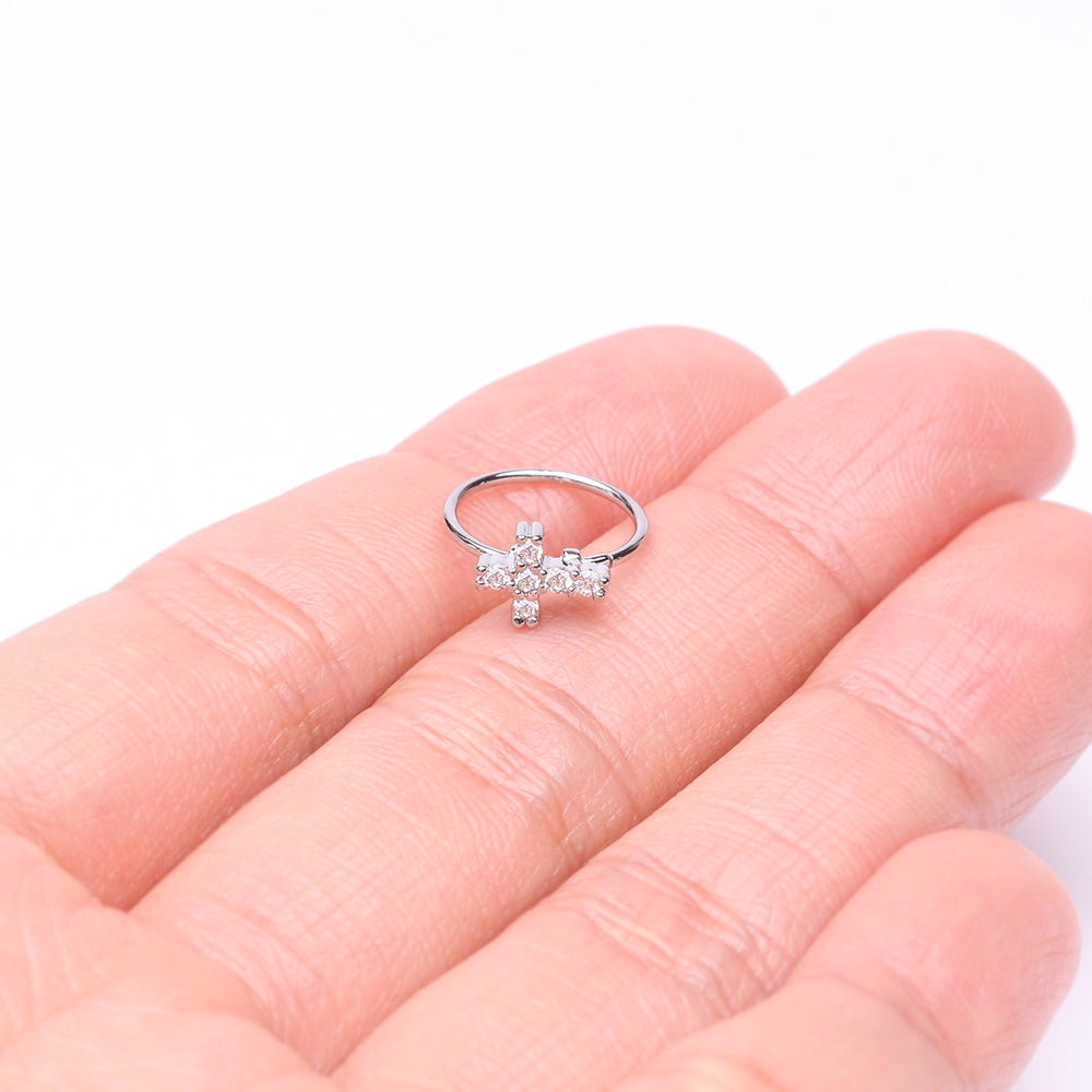 Detail View 2 of Brilliant Sparkle Cross Multi-Gem Bendable Hoop Ring-Clear Gem