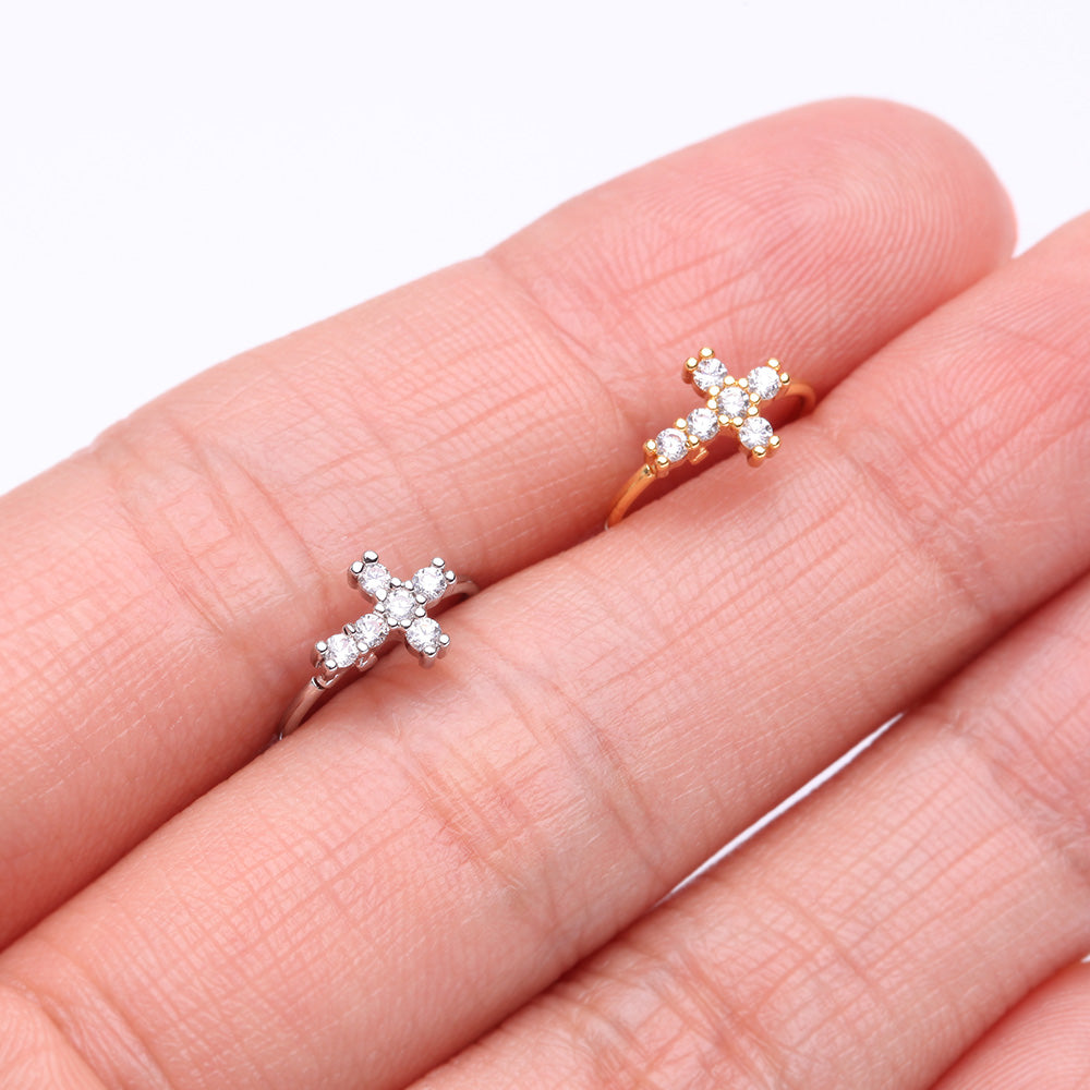 Detail View 3 of Golden Brilliant Sparkle Cross Multi-Gem Bendable Hoop Ring-Clear Gem