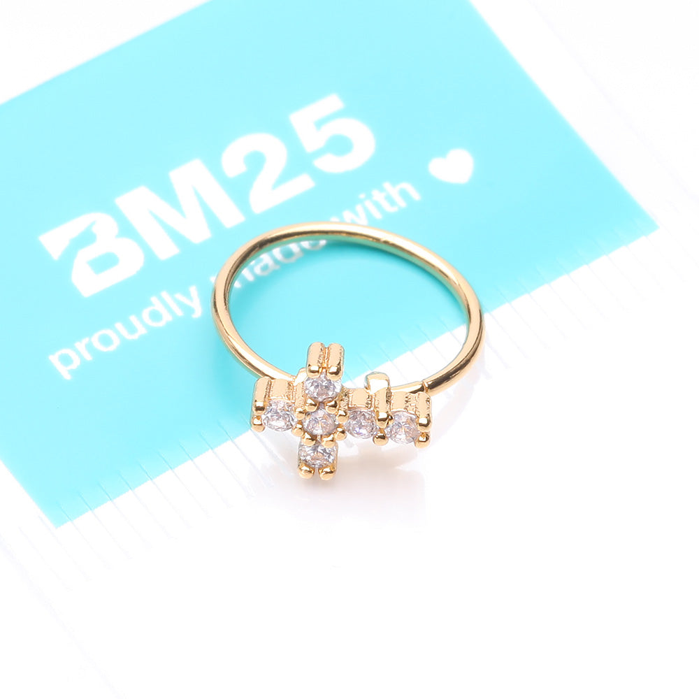 Detail View 4 of Golden Brilliant Sparkle Cross Multi-Gem Bendable Hoop Ring-Clear Gem