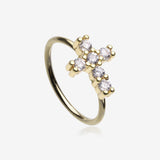 Golden Brilliant Sparkle Cross Multi-Gem Bendable Hoop Ring-Clear Gem