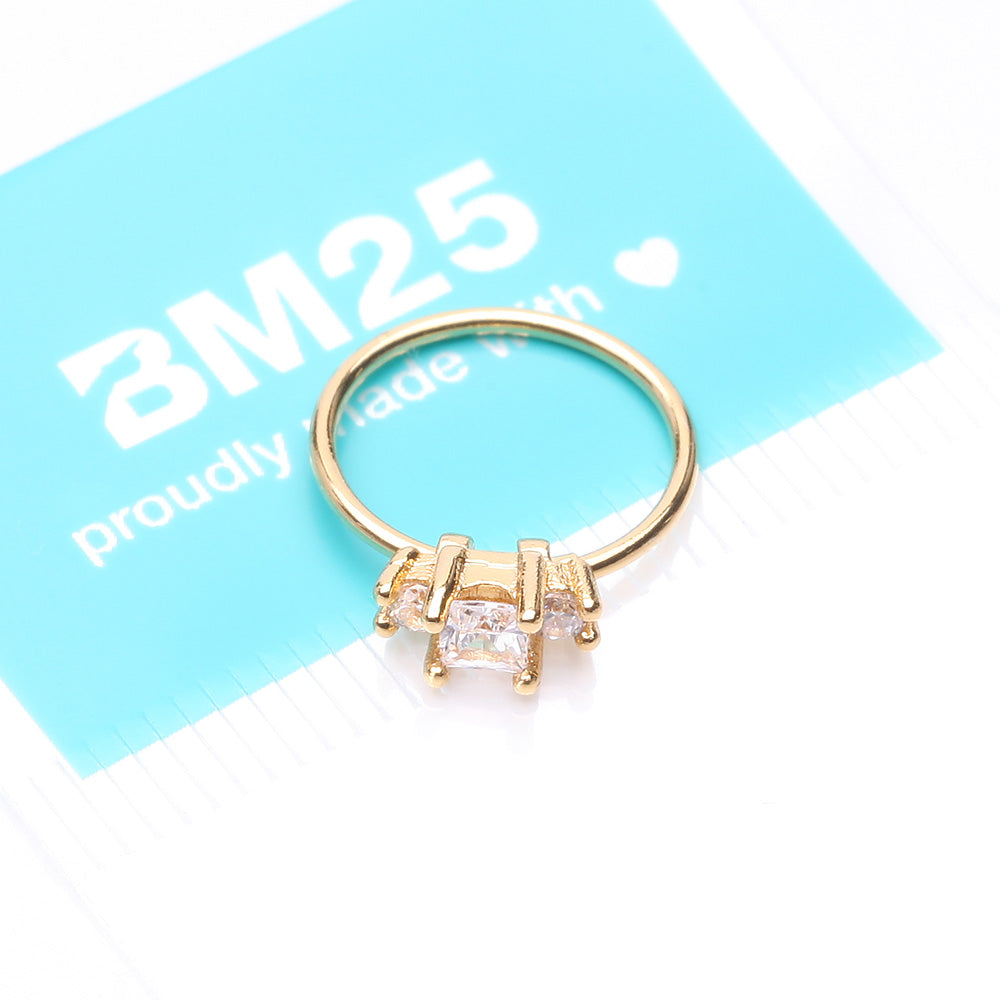 Detail View 4 of Golden Triple Tiered Sparkle Multi-Gem Bendable Hoop Ring-Clear Gem