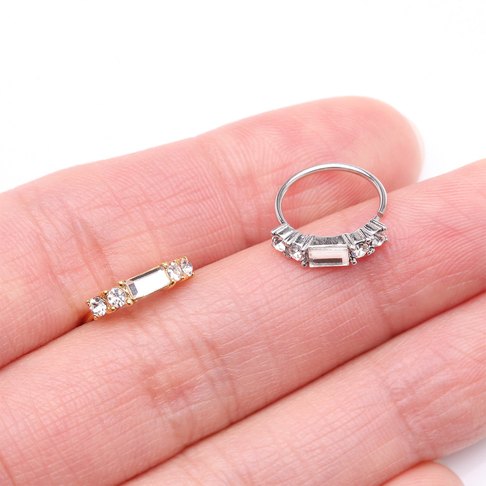 Detail View 3 of Sparkle Baguette Multi-Gem Bendable Hoop Ring-Clear Gem