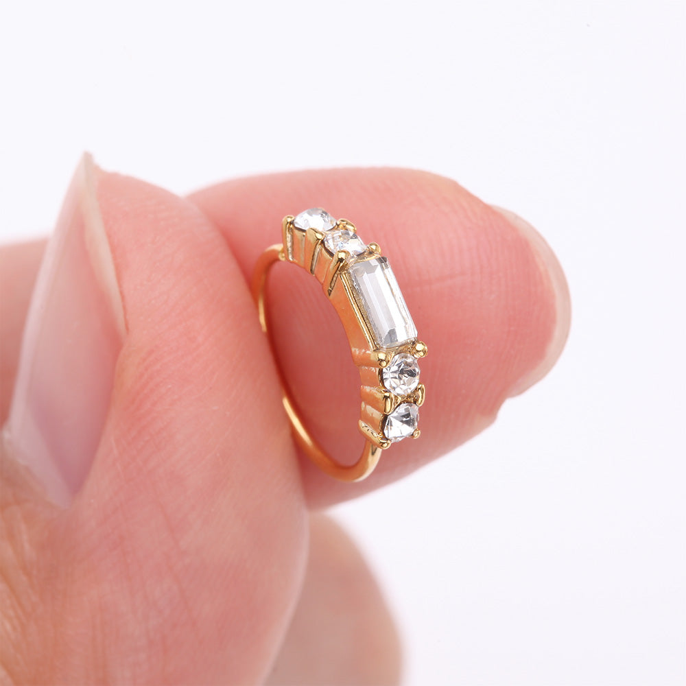 Detail View 2 of Golden Sparkle Baguette Multi-Gem Bendable Hoop Ring-Clear Gem