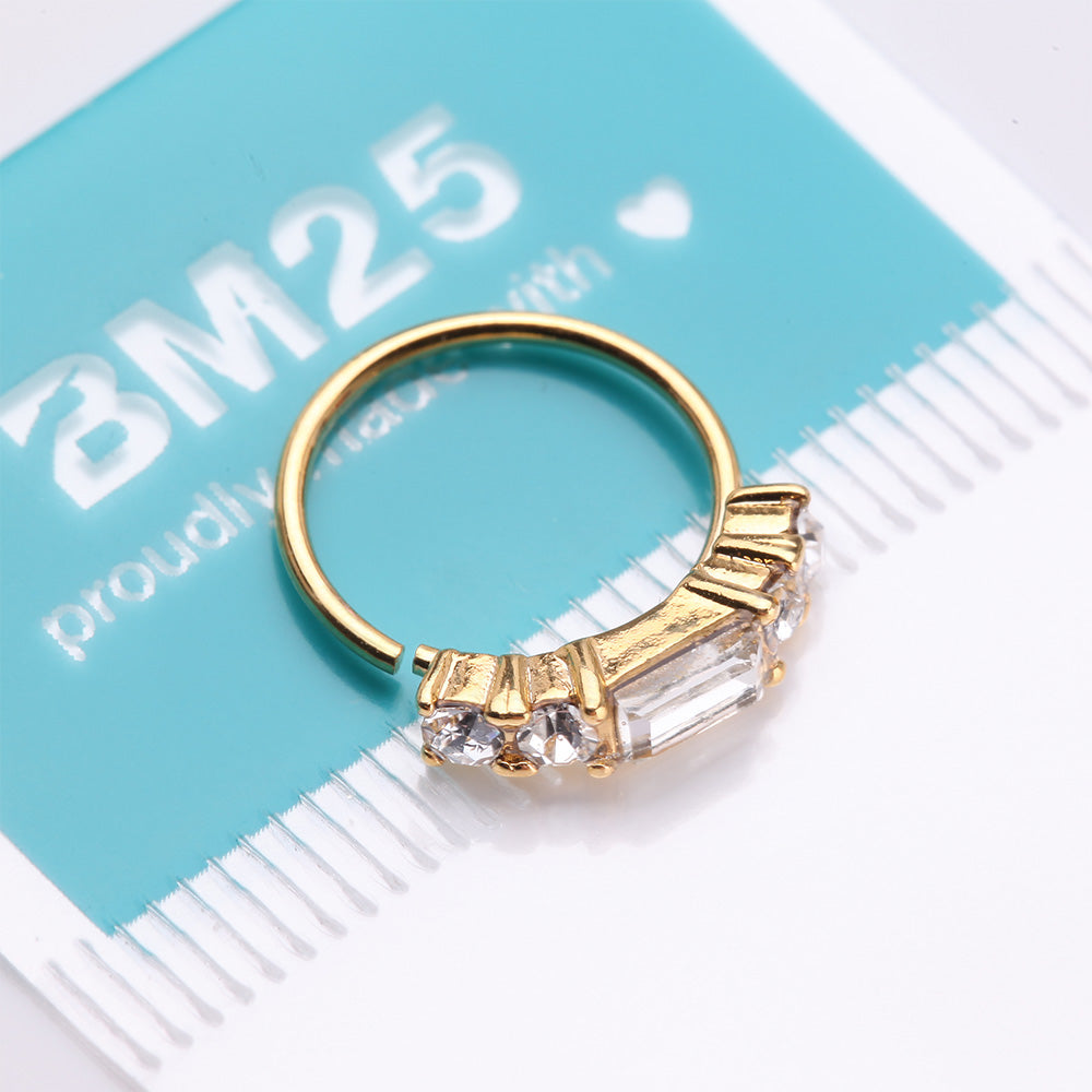 Detail View 4 of Golden Sparkle Baguette Multi-Gem Bendable Hoop Ring-Clear Gem