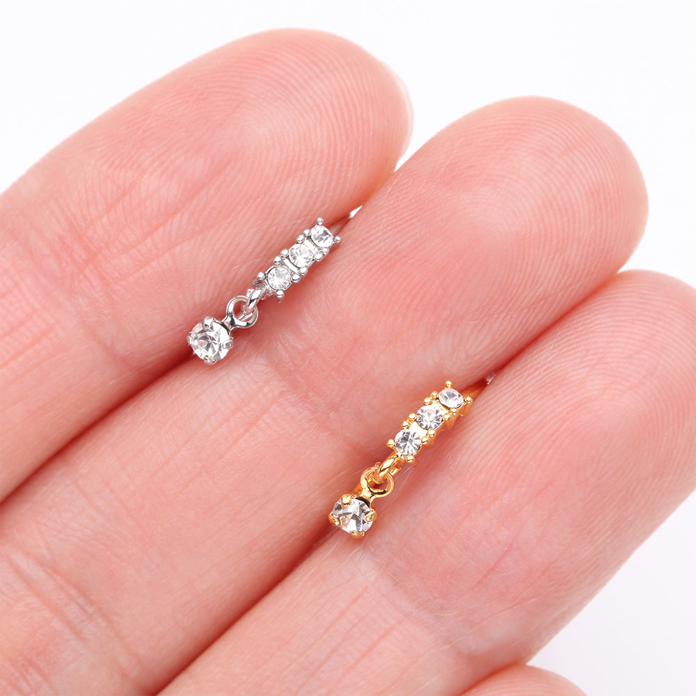 Detail View 3 of Sparkle Trio Dangle Multi-Gem Bendable Hoop Ring-Clear Gem