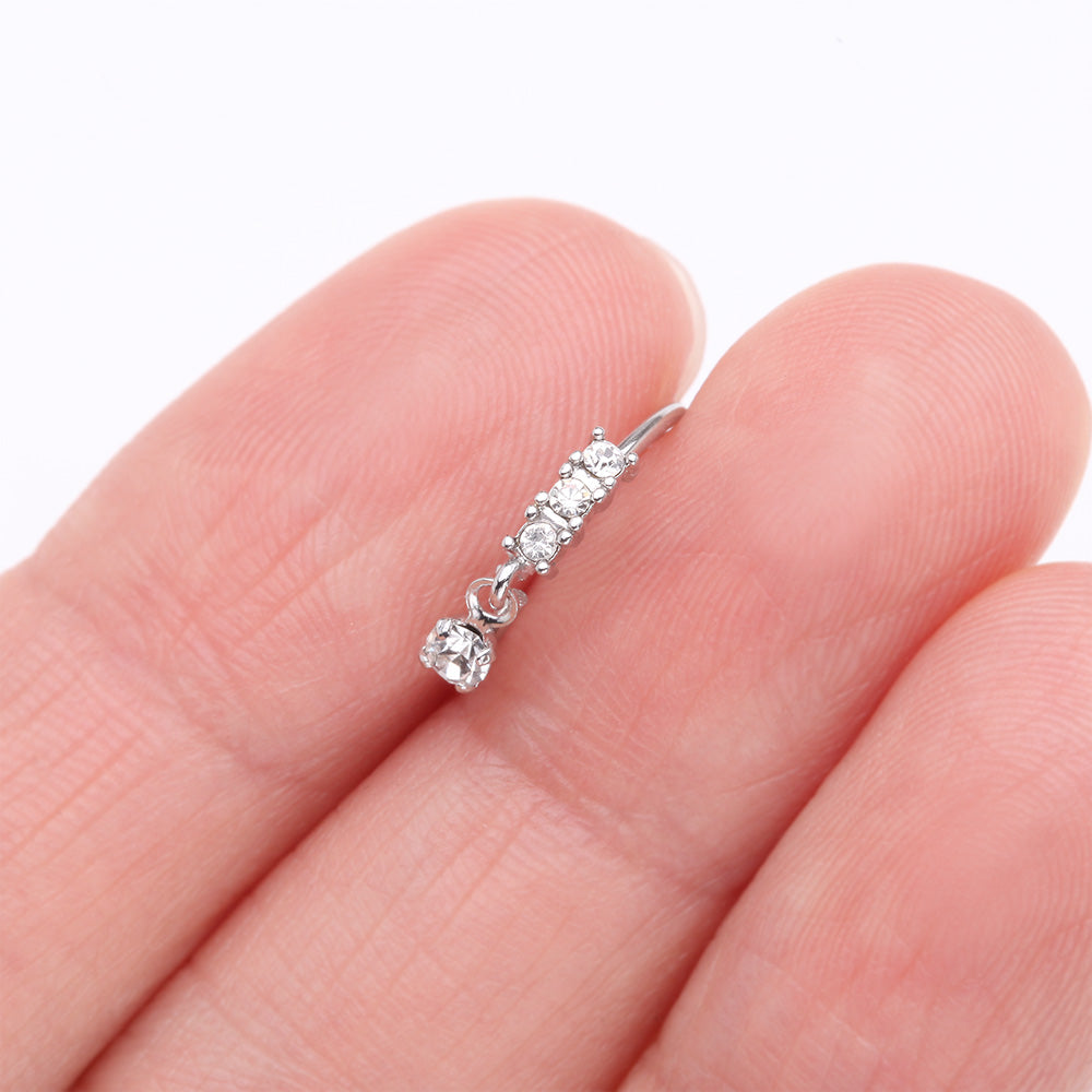 Detail View 2 of Sparkle Trio Dangle Multi-Gem Bendable Hoop Ring-Clear Gem