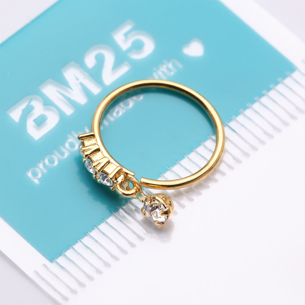 Detail View 4 of Golden Sparkle Trio Dangle Multi-Gem Bendable Hoop Ring-Clear Gem