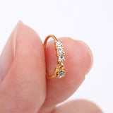 Detail View 2 of Golden Sparkle Trio Dangle Multi-Gem Bendable Hoop Ring-Clear Gem