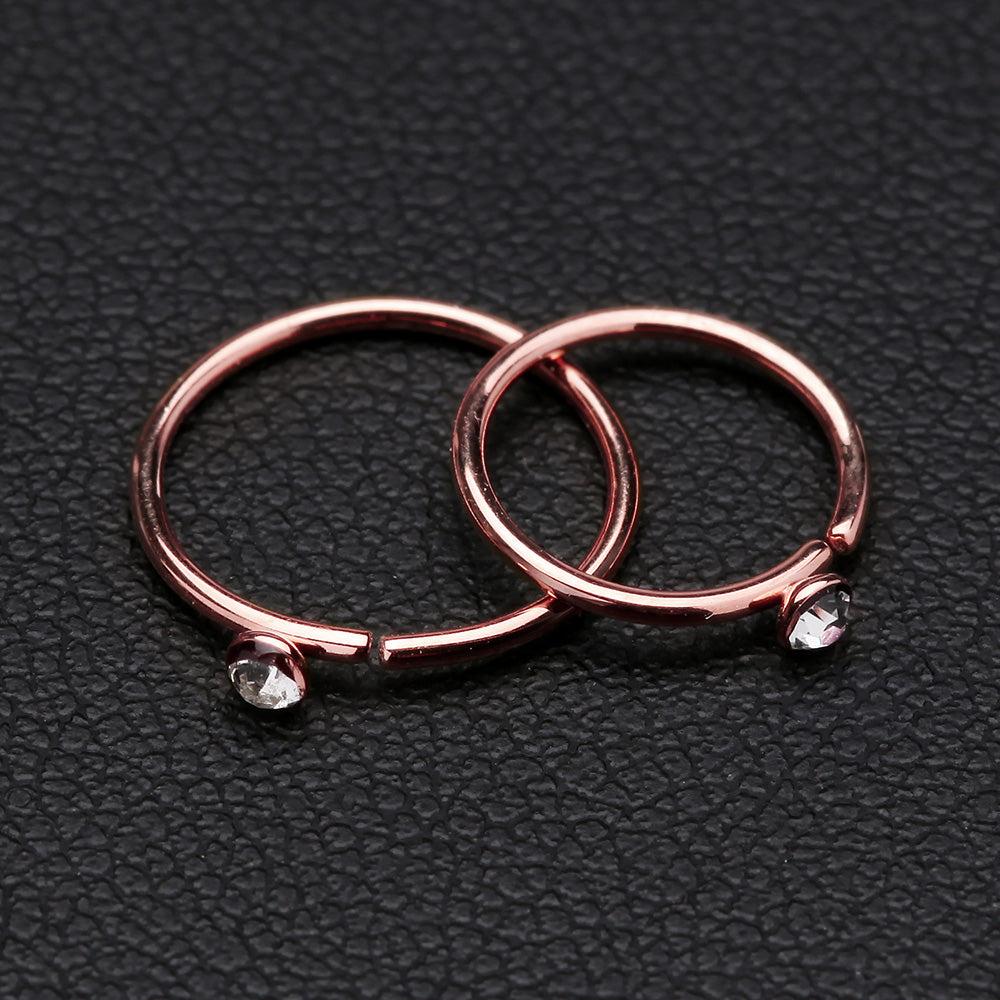 Detail View 2 of Rose Gold Gem Top Bendable Steel Nose Hoop-Clear Gem