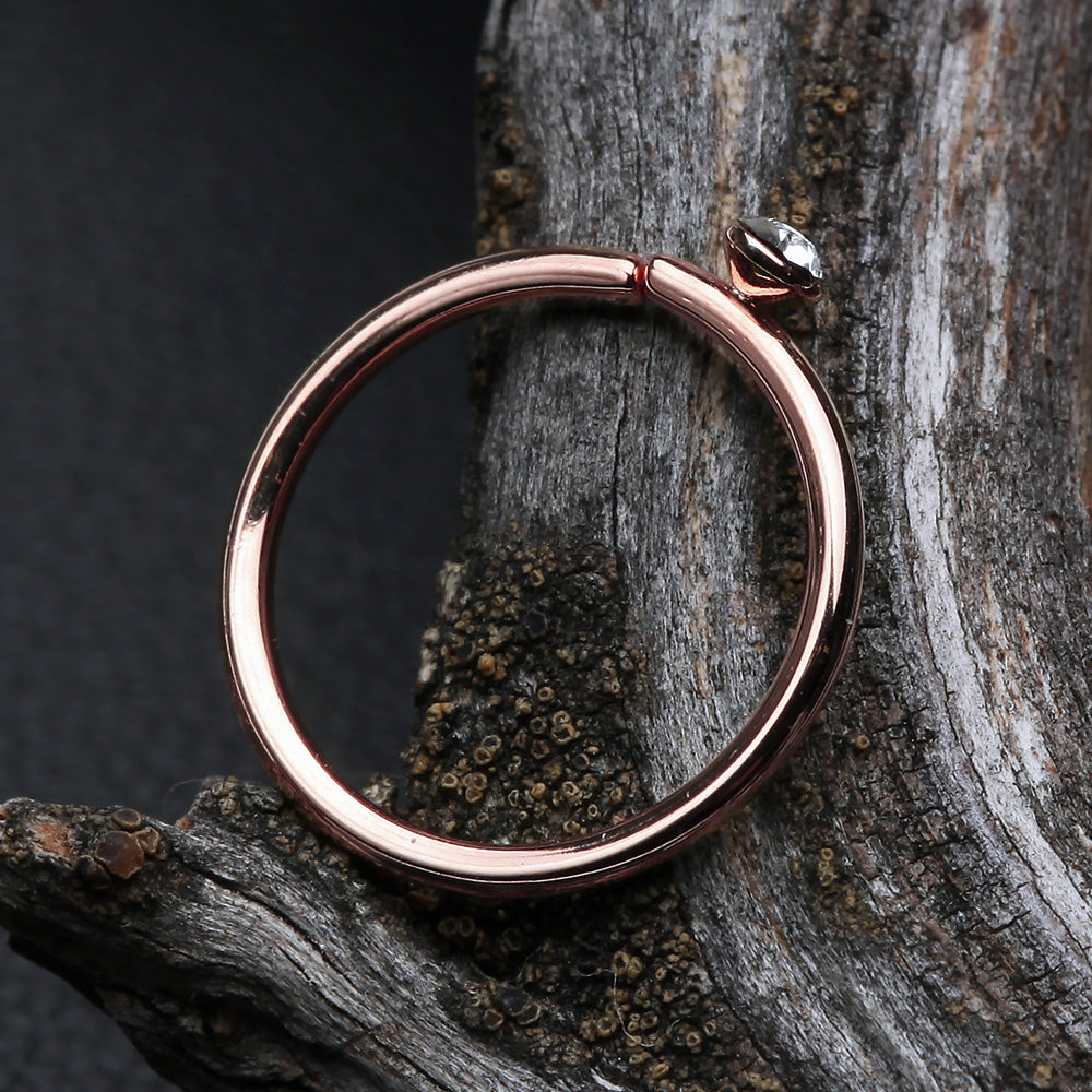 Detail View 3 of Rose Gold Gem Top Bendable Steel Nose Hoop-Clear Gem